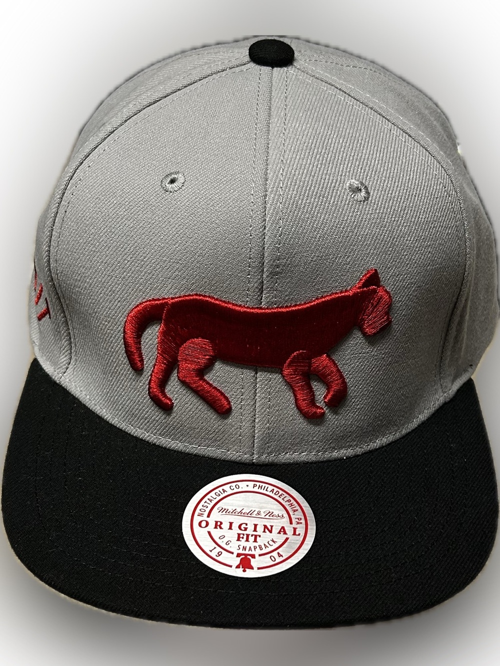 Mitchell & Ness Snapback Hat Red Cat Logo Gray Black New